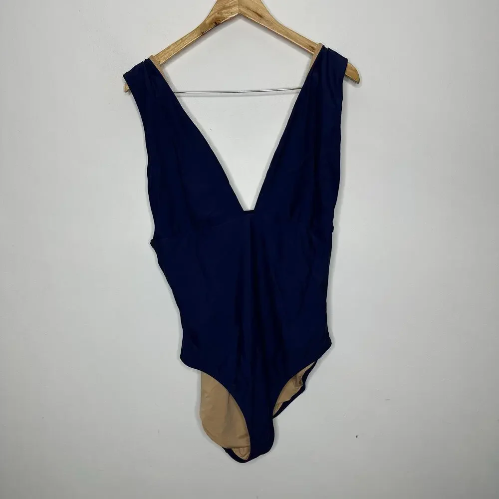 J. CREW V-neck one-piece navy blue plunge AK506 women's XL